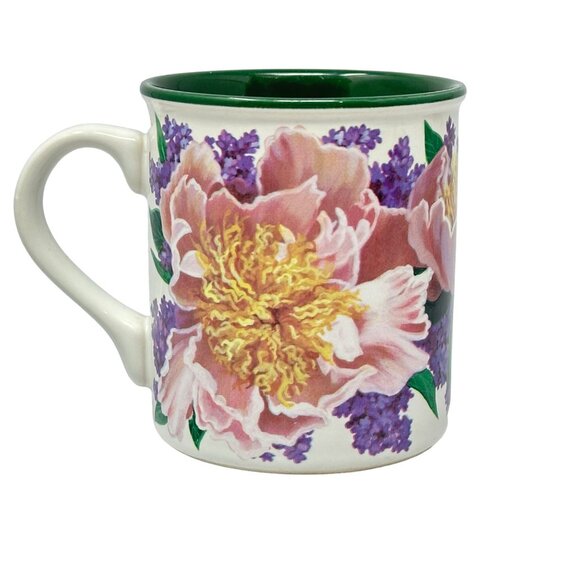 Potpourri Designs Mugs Peonies Lilacs Julie Inman 1994 Vintage Floral Green Set - Picture 2 of 7